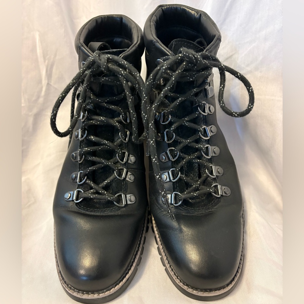 Cole Haan Black Leather Lace-Up Hiking Boots